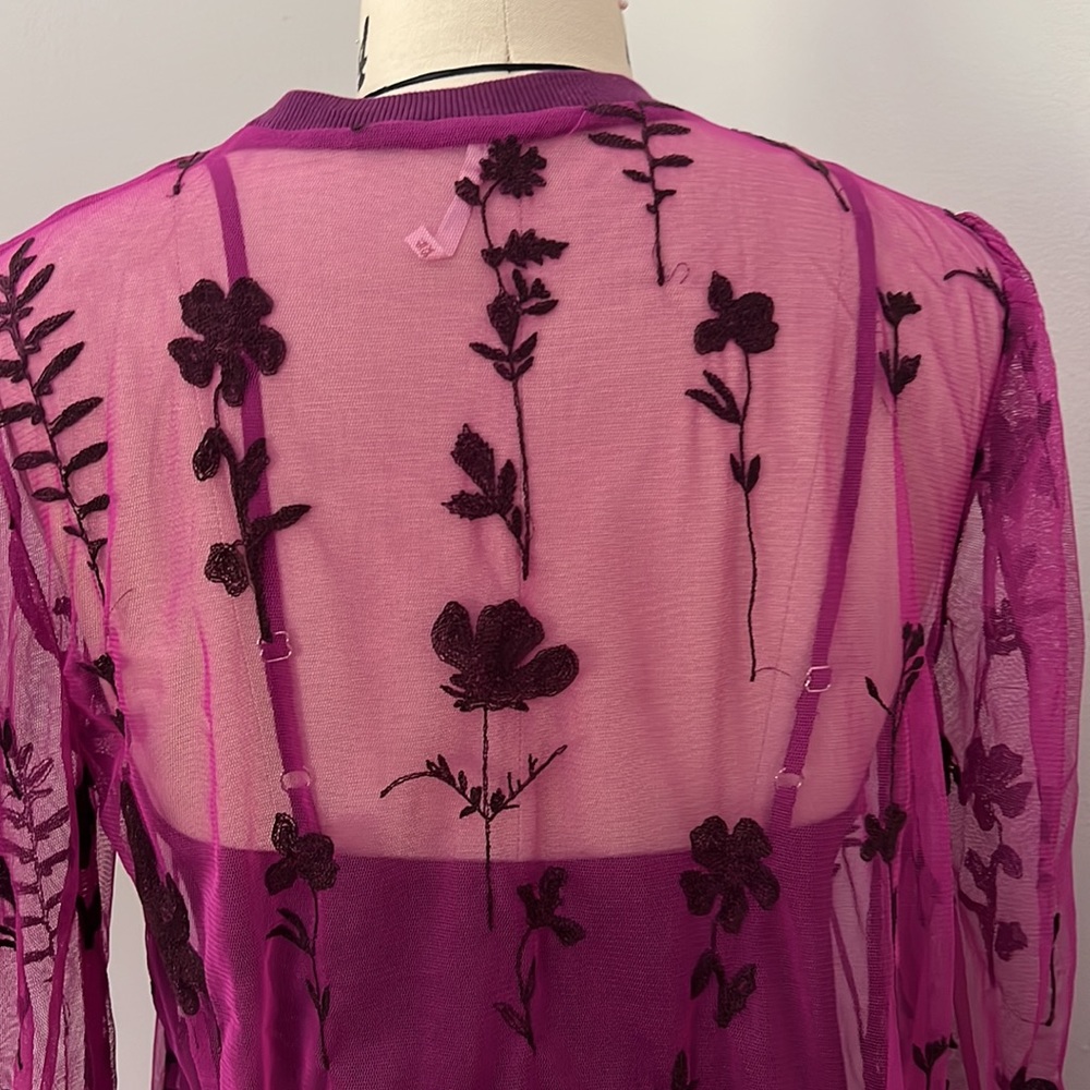 Free People Cecelia Fuchsia Sheer Mini Dress Size X-Small - Picture 9 of 9